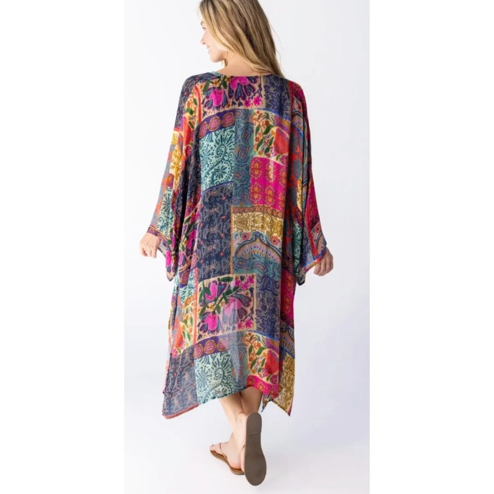 Natural Life Viscose L Sierra Duster Multicolor Boho Patchwork Paisley Kimono